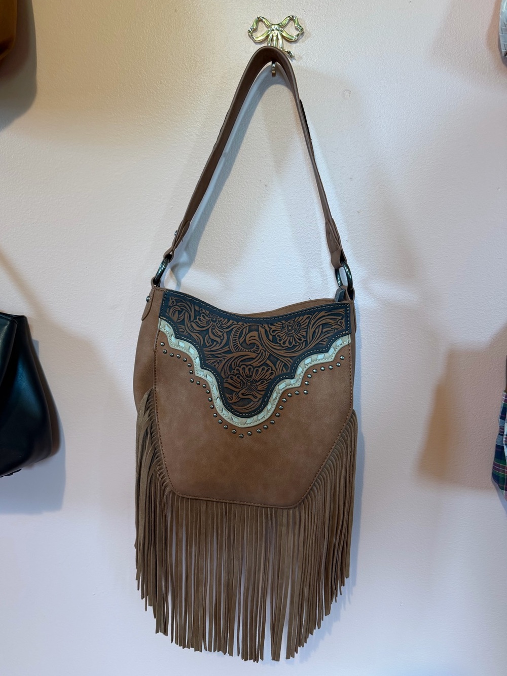 NWOT Montana West tooled fringe hobo shoulder bag